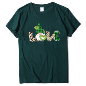 Women's new leopard print love + clover print St. Patrick's Day short-sleeved T-shirt