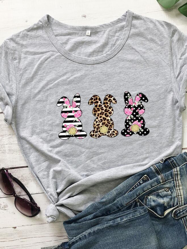 Women's Easter Leopard Print Floral Bunny Color Print T-Shirt - Image 11