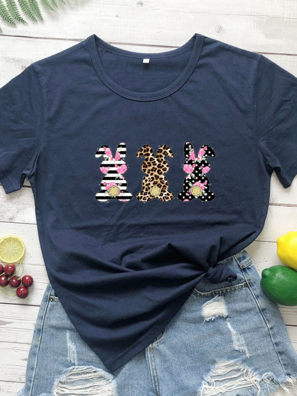 Women's Easter Leopard Print Floral Bunny Color Print T-Shirt - Image 10