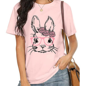 Women's Easter T-Shirt Funny MAMA Bunny Print Graphic T-Shirt