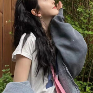 New fashionable American retro distressed short-sleeved hottie high-waisted T-shirt