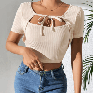 Women's Solid Color Casual Simple Ribbed Fake Two-piece Set Strappy Square Neck Top