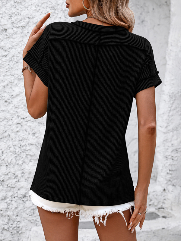New round neck outer seam twisted strip short-sleeved loose T-shirt - Image 17