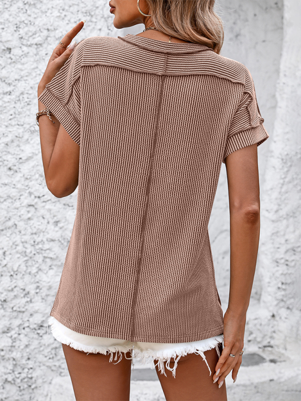 New round neck outer seam twisted strip short-sleeved loose T-shirt - Image 10