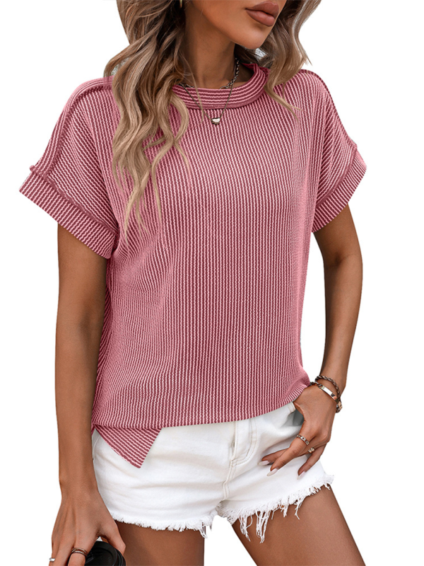 New round neck outer seam twisted strip short-sleeved loose T-shirt - Image 12