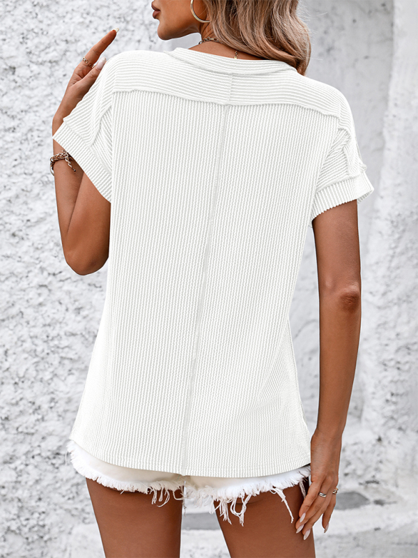 New round neck outer seam twisted strip short-sleeved loose T-shirt - Image 7