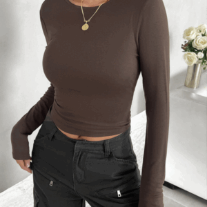 New round neck solid color slim long sleeve top