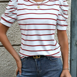 New Fashionable Puff Sleeve Striped T-Shirt
