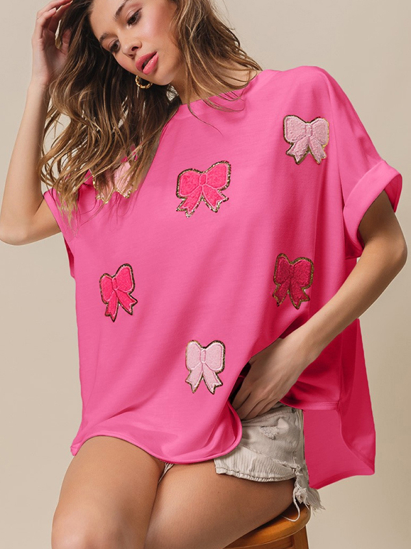 New short-sleeved bow sequin embroidered top - Image 7