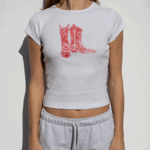 Fashionable hot girl style printed loose casual navel-baring short-sleeved T-shirt