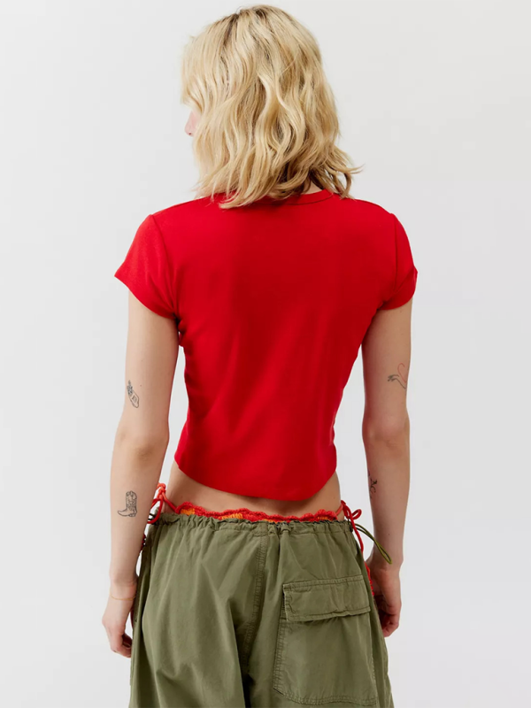 New round neck printed short sleeve slim fit short sexy waist-revealing ladies T-shirt - Image 4