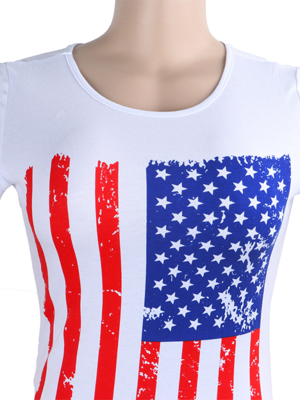 Fashion round neck slim fit American flag short sleeve top - Image 2