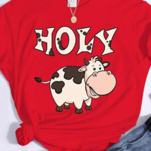 Women's holy cow print round neck short sleeve T-shirt