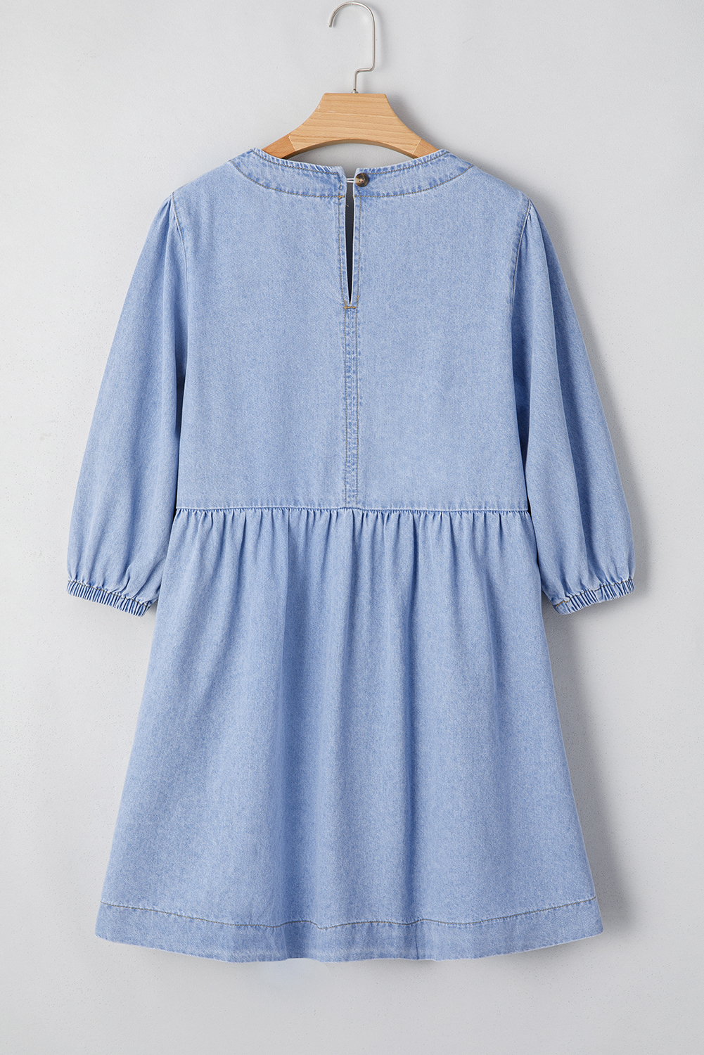 Beau Blue Denim Button Detail Babydoll Square Neck Mini Dress - Image 7