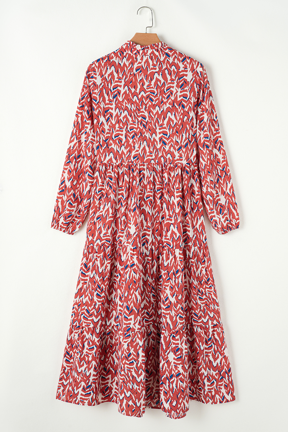 Orange Abstract Print V Neck Pleated High Waist Midi Dress - Image 8