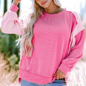 Bonbon Cable Knit Colorblock Exposed Seam Sweatshirt