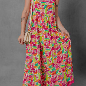 Multicolour Floral Tied Straps Ricrac Trim Maxi Dress