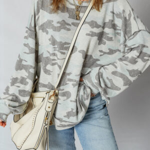 Dearlove Multicolour Retro Camouflage Print Exposed Seam Patchwork Drop Shoulder Sweatshirt