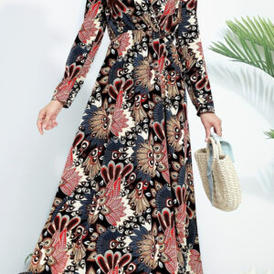 Black Floral Print V Neck Wrap High Waist Maxi Dress