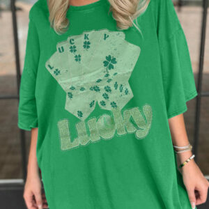 Bright Green Rhinestone Lucky Poker Cards Oversized T Shirt Mini Dress
