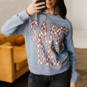 Sleet GAME DAY Checkered Letter Graphic Oversize Sweatshirt