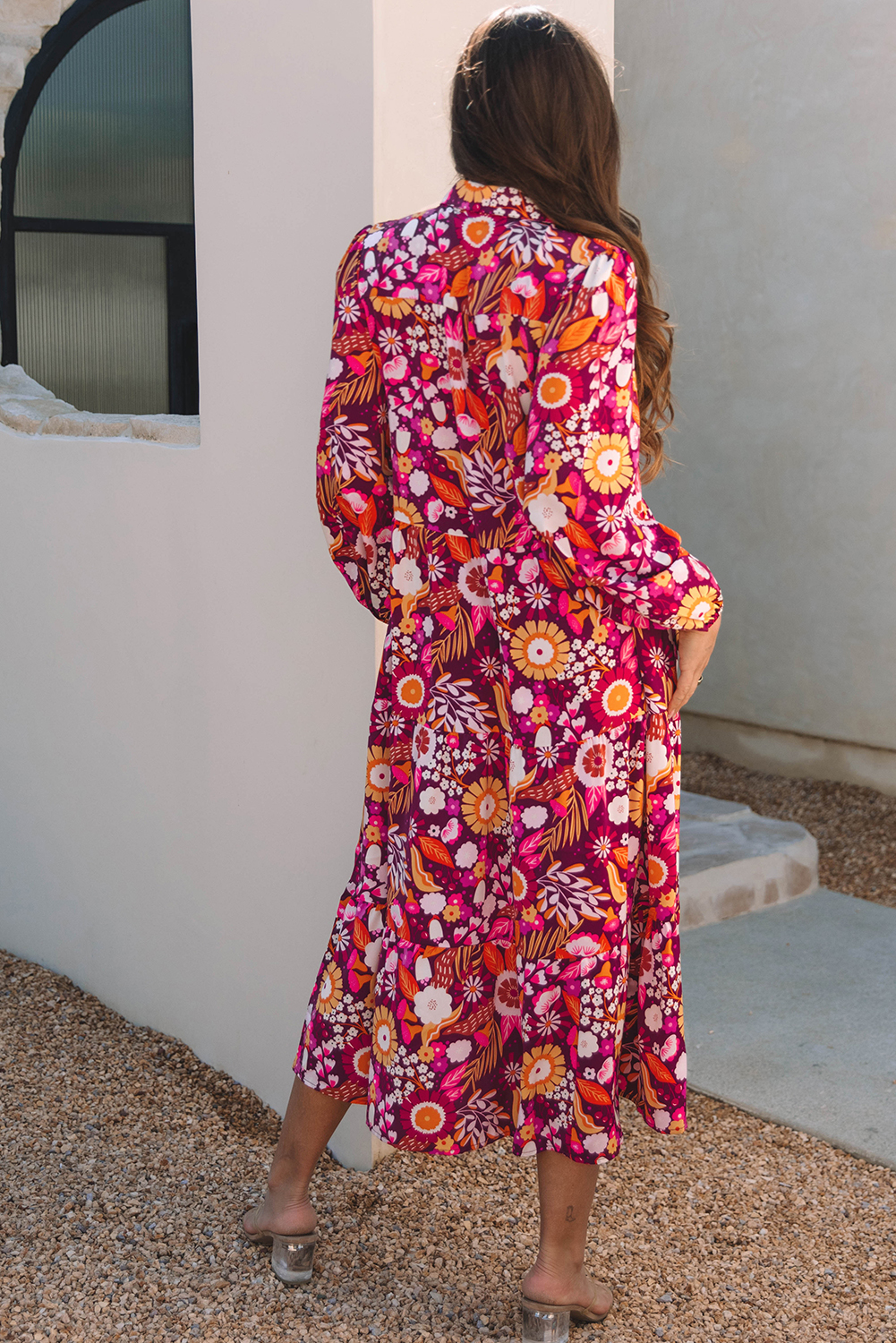 Purple Collared Tiered Flowy Long Dress - Image 2