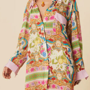 Multicolour Boho Floral Print Buttoned Long Sleeve Shirt Dress