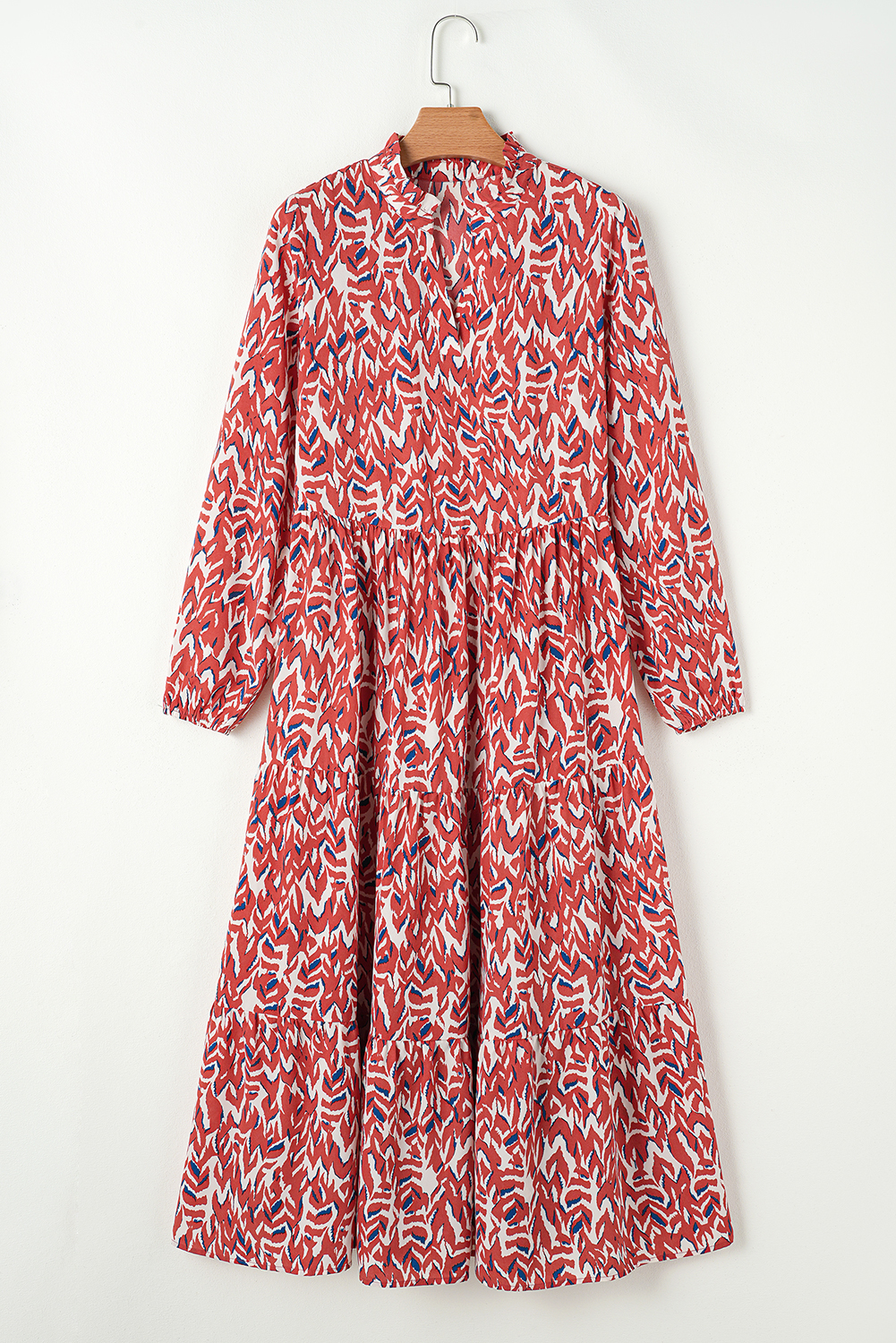 Orange Abstract Print V Neck Pleated High Waist Midi Dress - Image 7