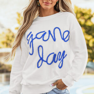 White Tinsel Game Day Drop Shoulder Graphic Sweatshirt