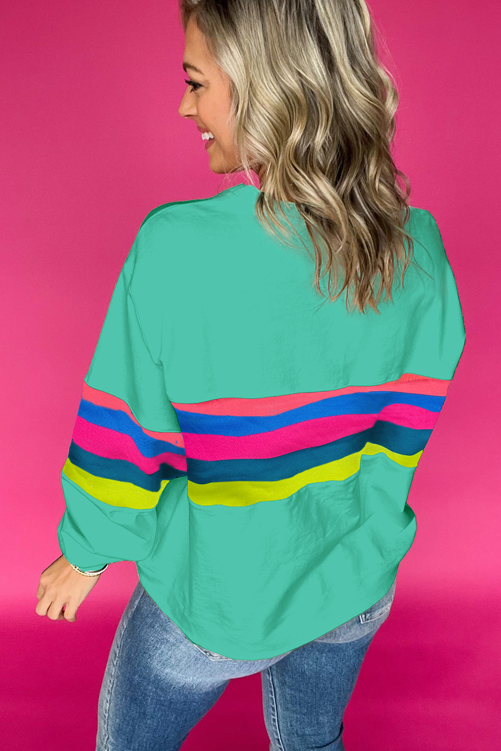 White Colorful Striped Accent Long Sleeve T Shirt - Image 5