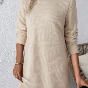 Apricot Solid Color Textured Long Sleeve Shift Dress
