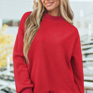 Racing Red Oversize Drop Shoulder Reversible Mock Neck Sweatshirt