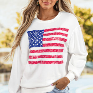 White American Flag Graphic Drop Shoulder Loose Sweatshirt