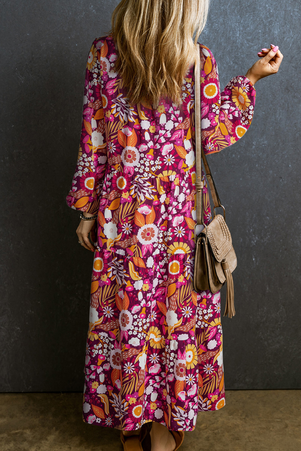 Purple Collared Tiered Flowy Long Dress - Image 8