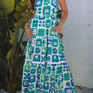 Multicolour Floral Maxi Sundress with Ricrac Trim