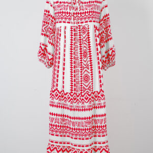 Red Boho Printed Half Sleeve Maxi Dress