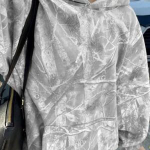Gray Camouflage Woodland Print Oversized Sporty Hoodie