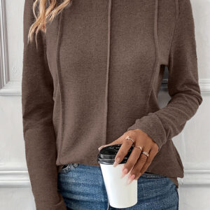 Chicory Coffee Solid Exposed Seam Crew Neck Long Sleeve Top