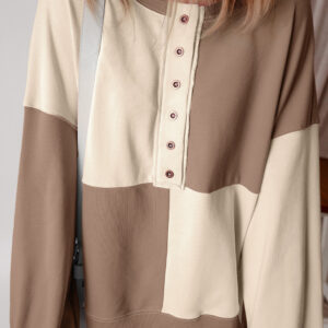 Parchment Colorblock Henley High Low Oversize Sweatshirt