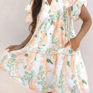 Orange Floral Contrast Edge Layered Short Sleeve Mini Dress