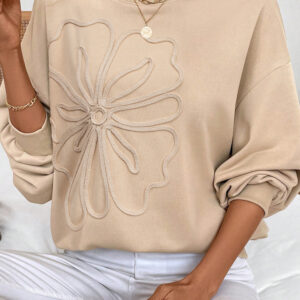 Parchment Embroidered Flower Pattern Drop Shoulder Sweatshirt