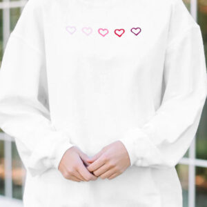 White 3d Ribbed XOXO Heart Embroidered Drop Shoulder Sweatshirt