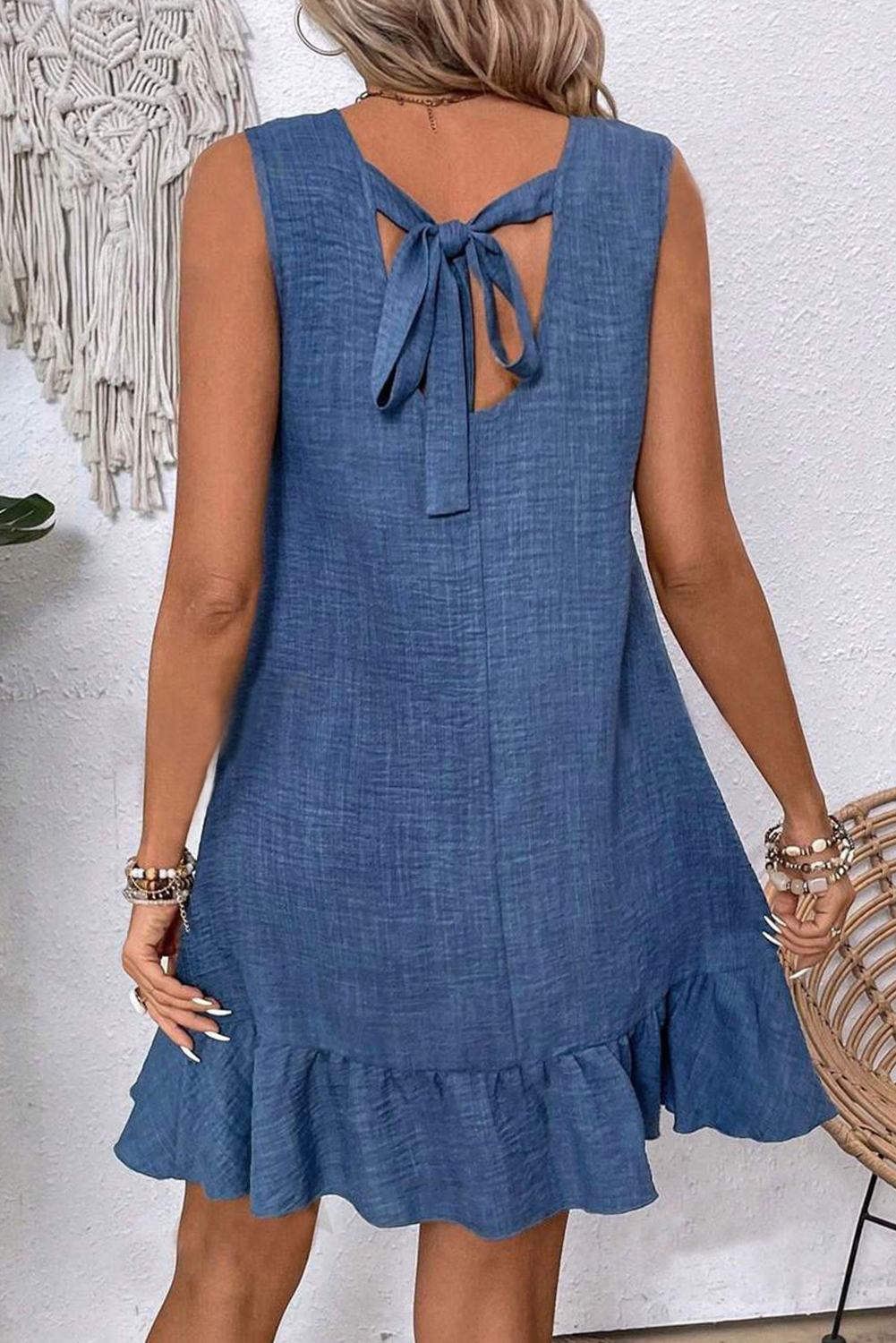 Ashleigh Blue Knot Scoop Back Ruffle Hem Sleeveless Mini Dress - Image 2