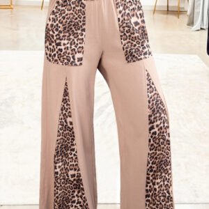 Straw Yellow Mineral Wash Leopard Patchwork Wide Leg Pants