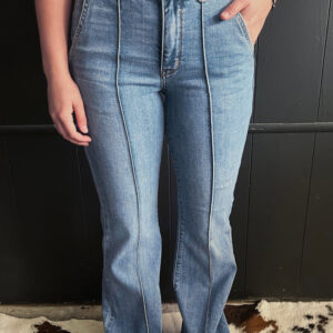 Dusk Blue 2 Button High Waist Piping Trim Bootcut Jeans