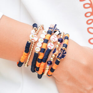 Russet Orange 7pcs Game Day Football Stackable Bracelet Set