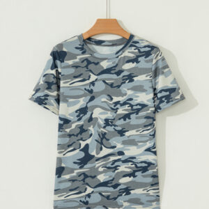 Green Camouflage Print Crew Neck T Shirt
