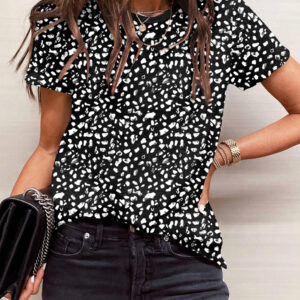 Black Cheetah Print O-neck Short Sleeve T Shirt