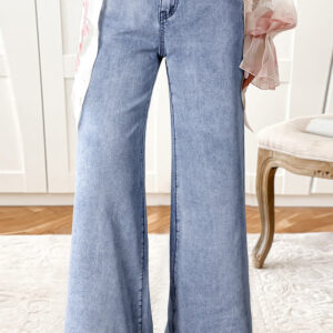 Beau Blue High Waist Button Zip Fly Bell Bottom Jeans
