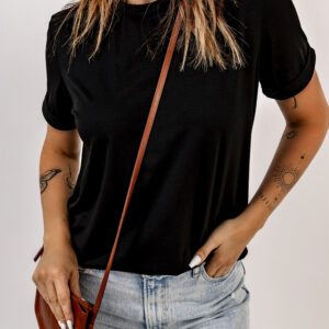 Black Solid Color Crew Neck Tee